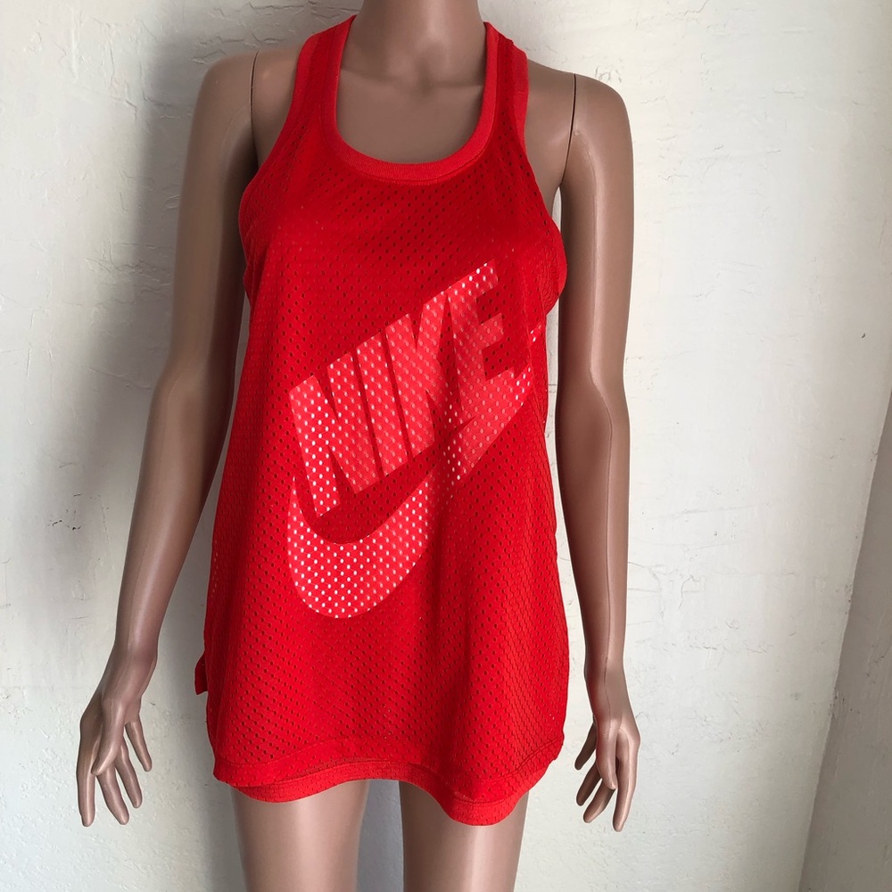 Nike Running Red Mesh Tank Top Activewear Sleeveless Shirt Women’s Size S